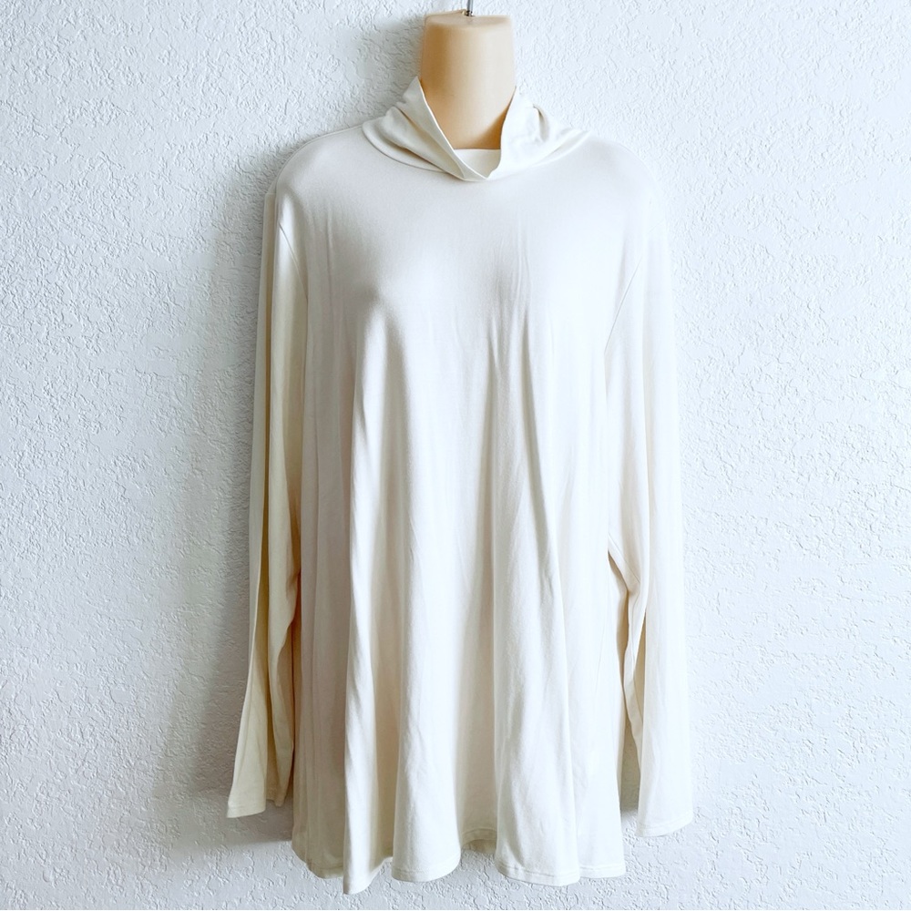 Soft Surroundings Plus Size Cream Mock Neck Turtleneck Modal Shirt 1X Rushing